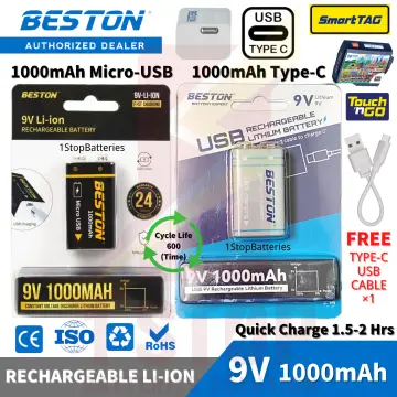 9V 12800mAh 6F22 Li-ion Lithium Batterie rechargeable USB Type-C