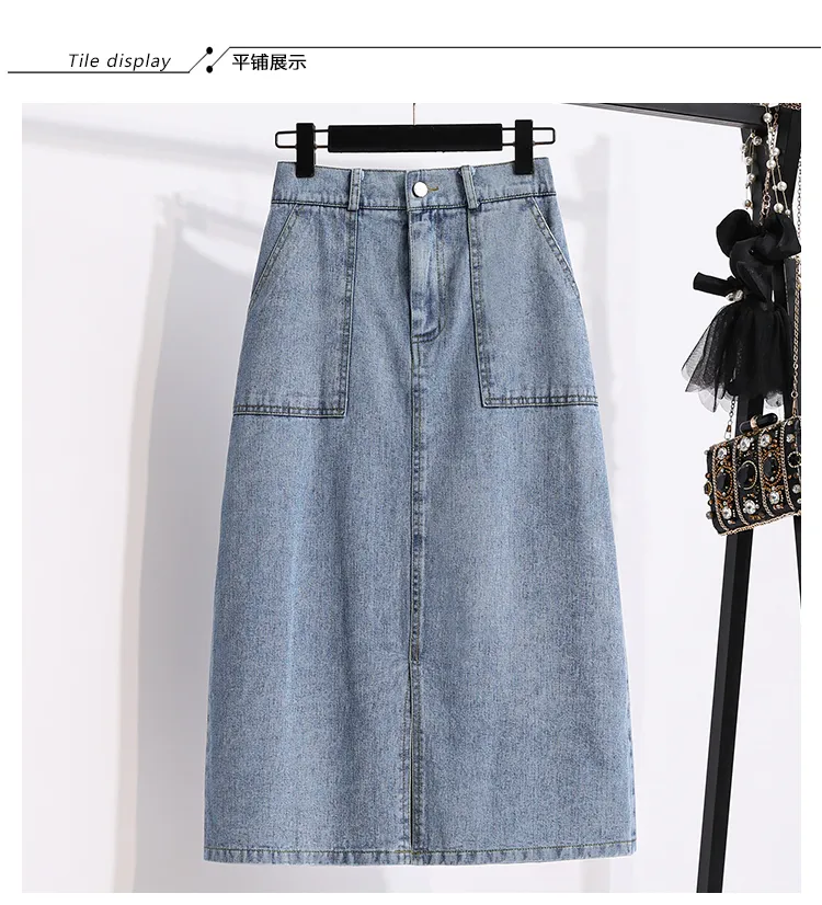 Elastic waist denim 2025 skirt plus size