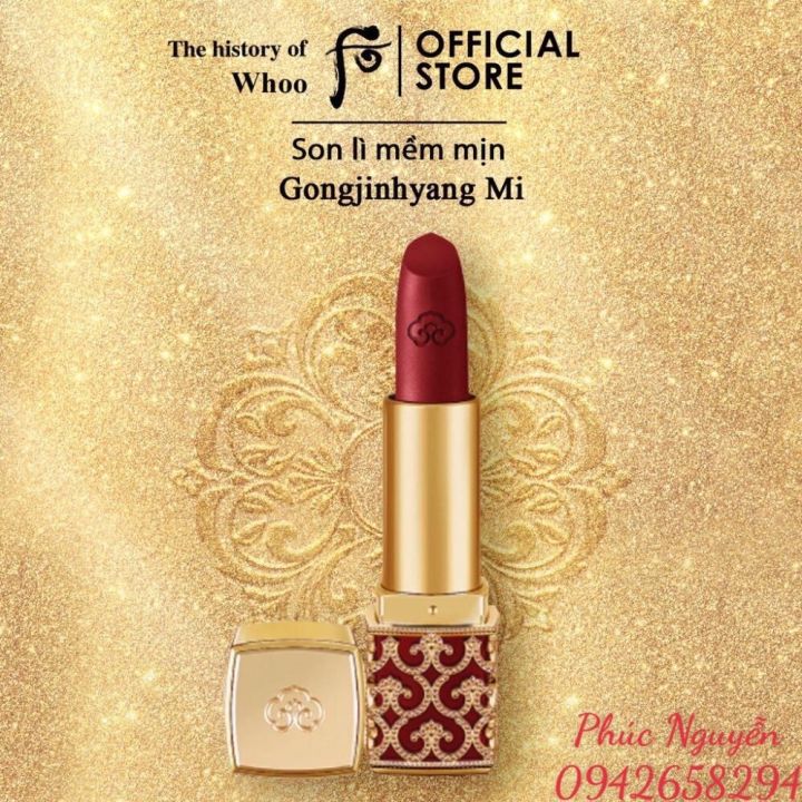 Son môi Hoàng hậu Whoo Lip Rouge chứa tinh dầu chống nhăn môi, mềm mại và bền màu, lâu trôi.