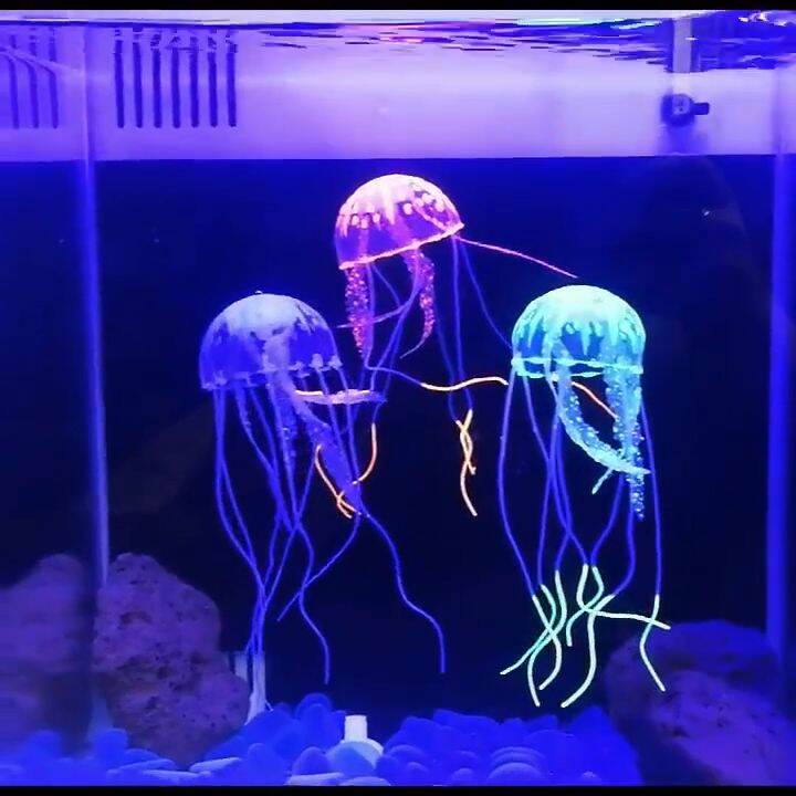 Top House Aquarium Floating Jelly Fish Tank Ornament Decor Cute Glowing