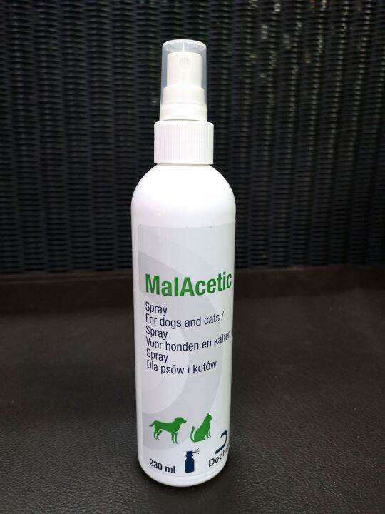 malacetic-spray-สเปรย์พ่นผิวหนังสัตว์เลี้ยงที่ติดเชื้อแบคทีเรีย-เชื้อรา-ช่วยลดกลิ่นอับชื้น-ไม่ทำให้ผิวแห้ง-ขนาด-230ml-สำหรับสุนัขและแมว-เหมาะกับเชื้อยีสต์และแบคทีเรีย