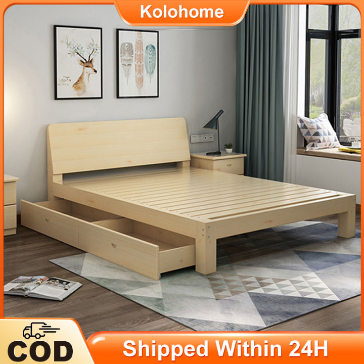 Thick Solid Wood Bed Modern Minimalist Rental Room Economy Double Bed Simple Bed Frame Lazada PH