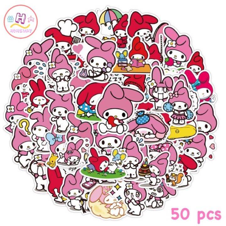 sticker-สติ๊กเกอร์-mymelody-h-245-มายเมโลดี้-50ชิ้น-kuromi-คุโรมิ-hello-kitty-ซานริโอ้-คิตตี้-sanrio-มายเม-เมโลดี้-myme