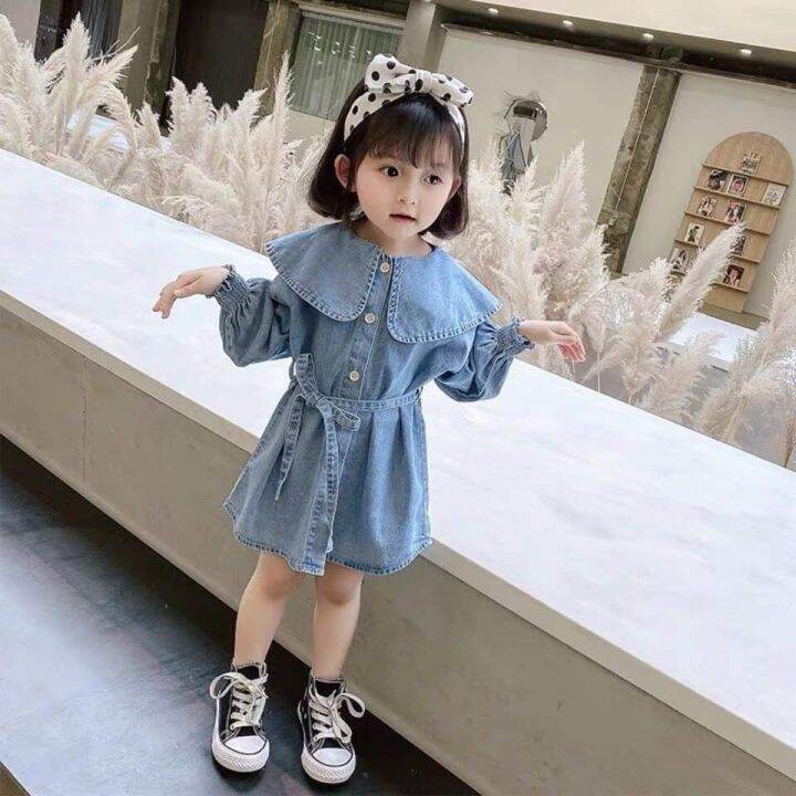 Denim mini dress korean style for kids girl casual wear | Lazada PH