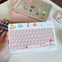 คีย์บอร์ดไร้สาย สีพาสเทล แถมฟรีสติ๊กเกอร์น่ารักๆ Keyboard Bluetooth wireless get free sticker