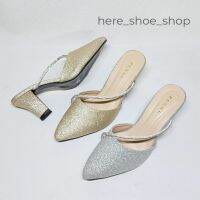 รองเท้าเปิดส้นปลายเรียวหนังกริสเตอร์ดีไซน์สวยหรู no.A0436 by here_shoe_shop