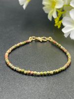 Unakite 2MM tiny beaded bracelet for women.