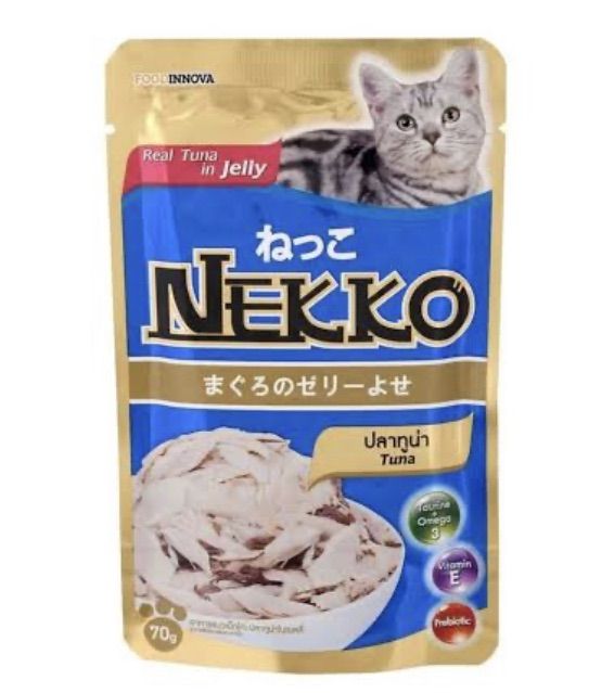 อาหารแมวเปียก Nekko สูตร ทูน่าในเยลลี่ สีน้ำเงิน NP1 ยกโหล (12ซอง)