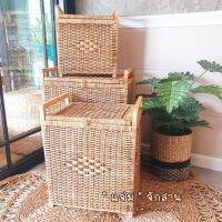 หีบหวายใหญ หีบใส่ของ  หีบวินเทจ บุผ้าด้านใน Rattan Hamper