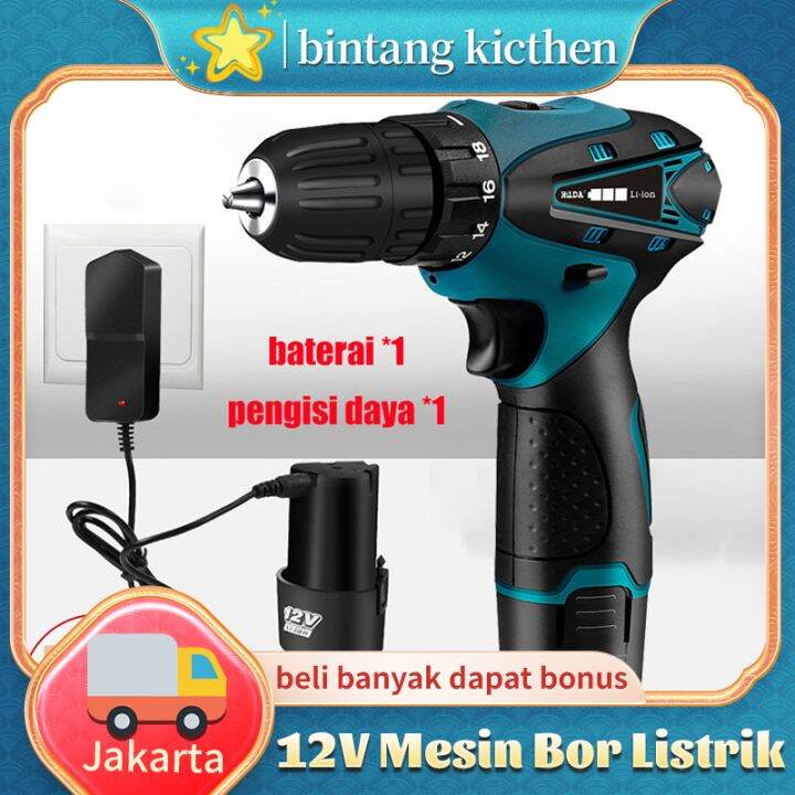 Cod Dikirim Dr Jakarta Ready Stock Mesin Bor Baterai 10mm 12v Mesin