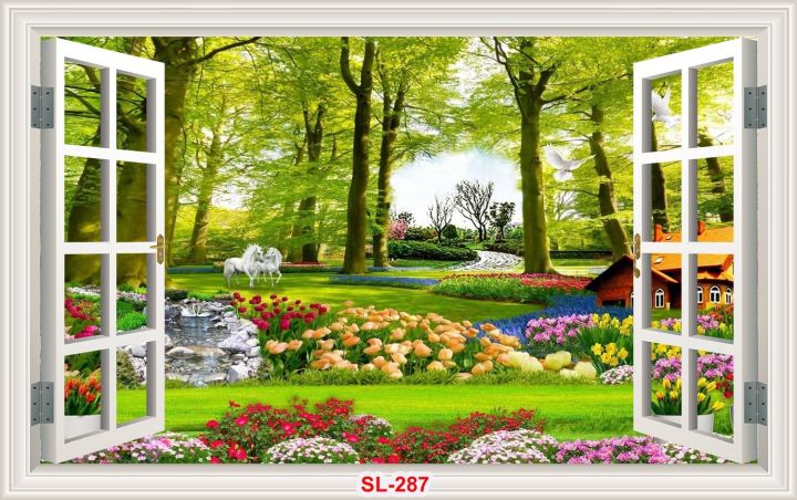 gạch tranh 3d phong cảnh vườn hoa tuylip