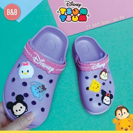 รองเท้าหัวโตผู้ใหญ่-ทรงcrocs-สีพาลเทล-รัดส้น-ป้ายห้อย-disney-แท้-36-38-พื้นนุ่ม-ใส่เบาสบาย