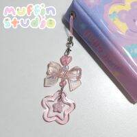 Pink ribbon with little star Keychain พวงกุญแจ​ลูกปัด​ สาย​ห้อย​โทรศัพท์​ รุ่น​โบว์​ใหญ่​สีชมพู​