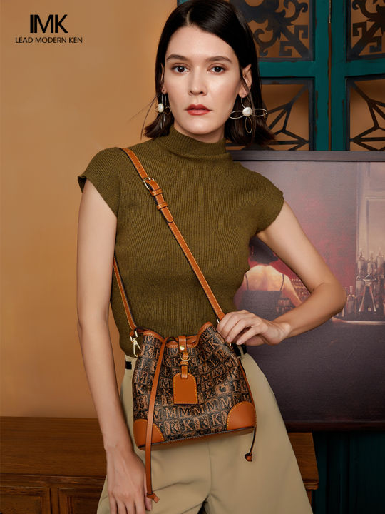 MKJ Portable Bucket Bag for Women's 2023 New Fashion Versatile Shoulder Bag  With Premium Leather Oblique Straddle Bag