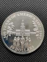 Cook Islands 50 dollars Independence Hall Freedom silver coin 1992 เงิน925ขัดเงา หนัก31.1กรัม พร้อมตลับ