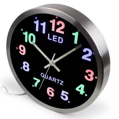 นาฬิกาแขวนผนัง อลูมิเนียม ไฟ LED เครื่องเดินเรียบไร้เสียงรบกวนขณะเวลานอน ขอบอลูมิเนียม ทนทาน สวย รุ่น801