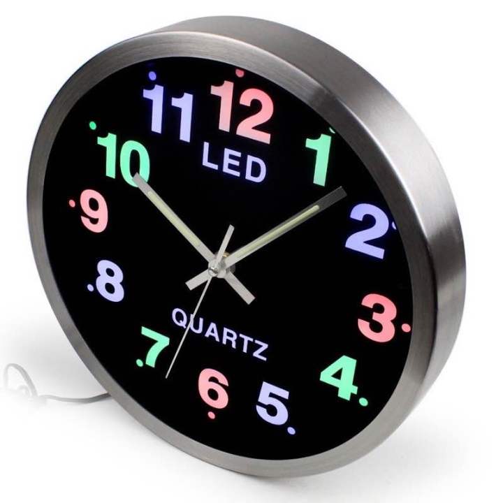 นาฬิกาแขวนผนัง-อลูมิเนียม-ไฟ-led-เครื่องเดินเรียบไร้เสียงรบกวนขณะเวลานอน-ขอบอลูมิเนียม-ทนทาน-สวย-รุ่น801