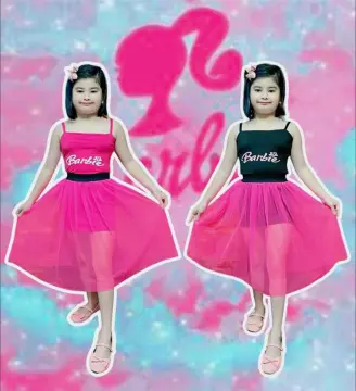 Trendy Barbie Pink Black Puff Top and Skirt for Kids Girls Dresses