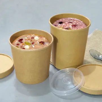 Kraft Brown Food Boxes With Lids And Spoons, Disposable Kraft