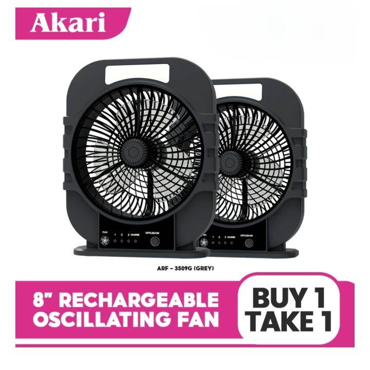 2 PCS Akari 8” Rechargeable LED Oscillating Fan with Night Light