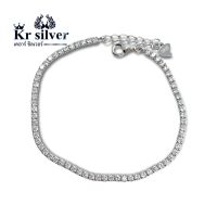 Kr silver | สร้อยข้อมือเงินแท้ ประดับเพชรcz แบบหนึ่งแถวรอบเส้น ตัวล็อคแบบจิวเวลรี่ ความยาวสร้อย: 6.5-7.5 นิ้ว (ปรับระดับได้)