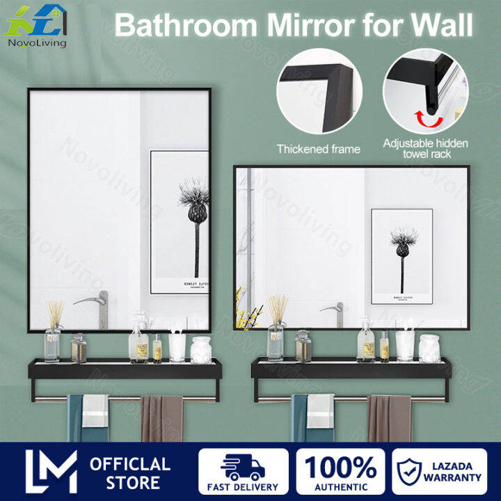 Novoliving Bathroom Mirror Rectangular Mirror with Shelf NonPerforated