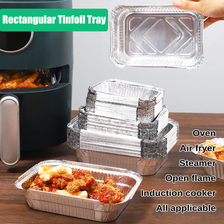 50pcs Rectangular Tinfoil Tray BBQ Special Thickened Bowl Takeaway Baking  Disposable Aluminum Foil Packaging Box Kitchen Tools