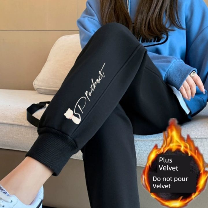 100.00kg Plus Size Ladies plus Size Jogger Pants Sports Pants Female Winter  Velvet Thickening Slimming All-Match Harlan Casual Sweatpants