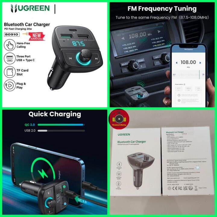 UGREEN Bluetooth FM Transmitter Car Charger Mobil Fast Charging 80910