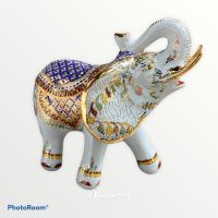 ช้างเบญจรงค์มงคล ขนาด 7 นิ้ว (7-inch Traditional Thai Elephant hand painted by JJ Benjarong