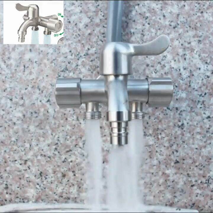 304 Stainless Steel 3 Way Faucet Bibcock Faucet 1 in 3 out Head Heavy