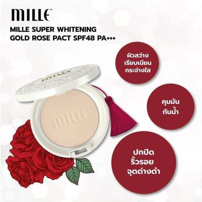 Mille แป้งสูตรไวท์เทนนิ่ง  Super Whitening gold Rose Pact SPF48 PA++ 11 g.