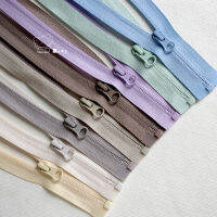 YKK เบอร์5เบอร์50_80cm สีอ่อนเสื้อโค้ทซิปเปิดหัวเดียวผ้าไนลอนแบบซ่อนกลับเสื้อกีฬาเสื้อขนเป็ด