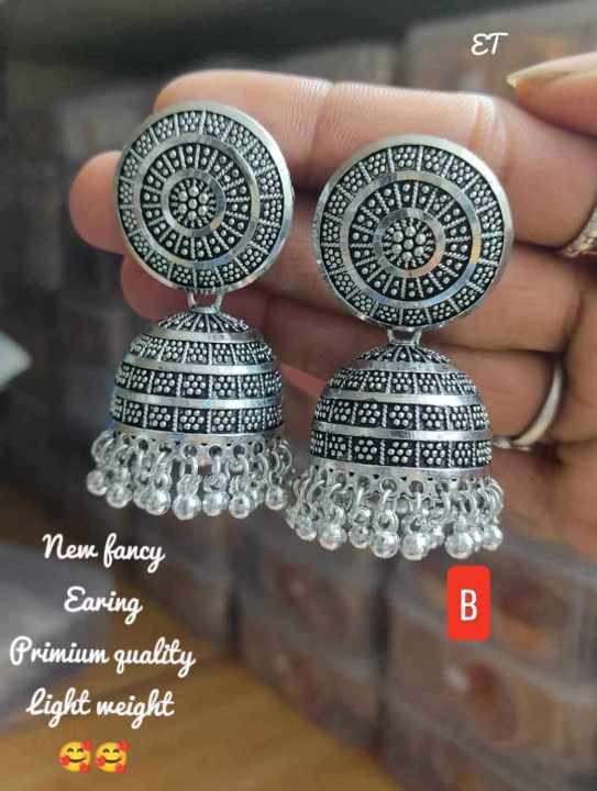 ต่างหูอินเดีย-งานออกซิไดช์-by-premier-collections-indian-oxidized-jumki-earrings