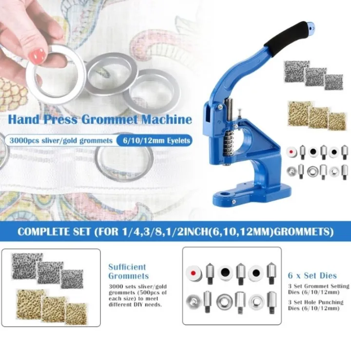 3 Set Die Hand Press Grommet Machine Grommets Eyelet Tool Kit with