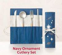 Starbucks Navy Ornament Cutlery Set ชุดช้อน ส้อม มีด ตะเกียบ