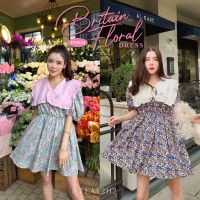 FLAT2112 FF0344 : BRITAIN FLORAL DRESS เดรสลายดอก เดรสระบาย เดรสสั้น เดรสคอระบาย