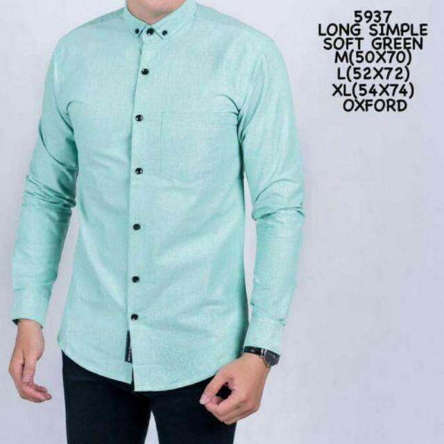 Kemeja hem pria lengan panjang polos warna Hijau muda | Lazada Indonesia