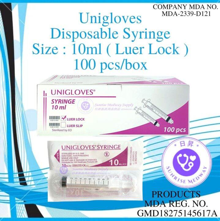 Unigloves Disposable Syringe, 10ml Luer Lock, 100 pcs/box | Lazada