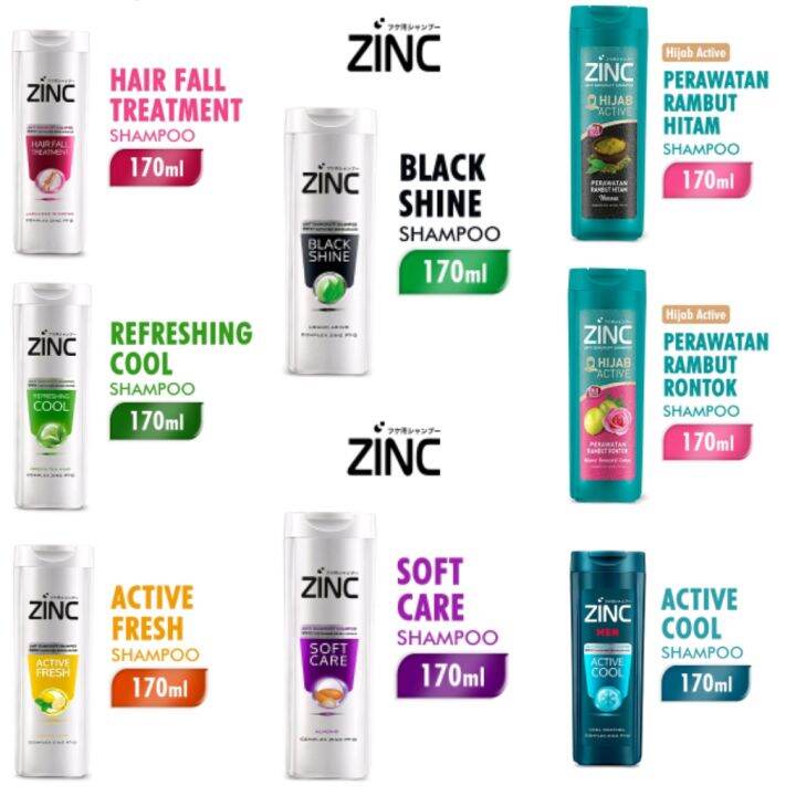 ZINC Shampoo Shampo Sampo Botol 170ml Active Fresh Lemon Hairfall