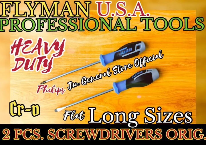 ORIGINAL SCREWDRIVERS 2 PCS. LONG SIZES BLUEGRAY 12 INCHES FLYMAN U.S