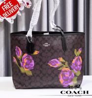 กระเป๋าสะพาย COACH City Tote In Signature Canvas With Rose Print