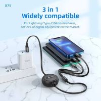 สายชาร์จ 3in1 .USB Fast Charging Hoco X75 Cable Android Micro USB+Type-C+IOSชาร์จเร็วพร้อมกัน สำหรับ ไอ โฟน iPhone vivo oppo samsung xiaomi huawei ปรับได้ รองรับไอโฟน/แอนดอยน์/type-c