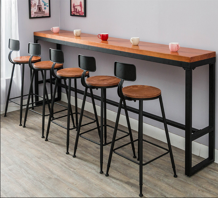 Solid Wood Bar Counter High Table and Chair Bar Table Cafe Milk Tea ...