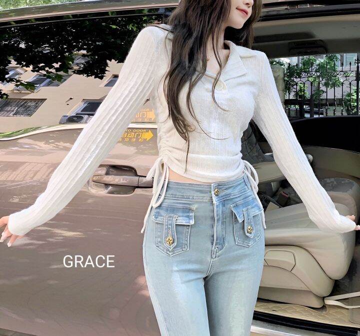 กางเกงยีนส์ขายาวงานจากร้านgrace-ดีไซน์เก๋สวยมาก