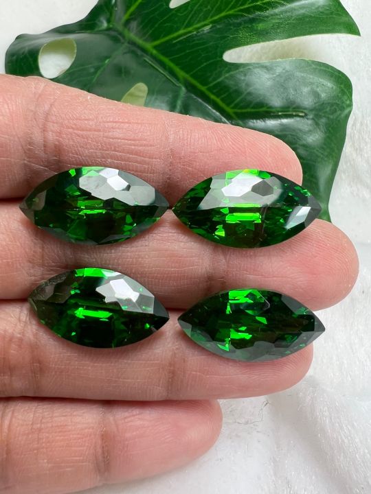 เพชร-cz-cubic-zirconia-green-emerald-diamond-marquise-พลอย-มรกต-เพชรรัสเซีย-50-กะรัต-carats-พลอย-ขนาด-21x11-มิล-mm-3-pcs-3-เม็ด-พลอยสั่งเคราะเนื้อแข็