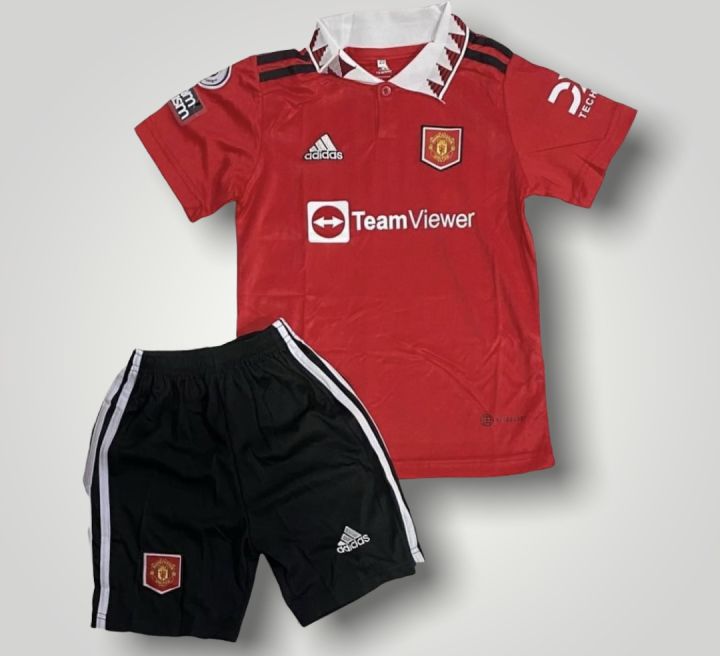 ชุดกีฬาเด็ก-ชุดแมนยู-ทีมเหย้า-มีทั้งเสื้อและกางเกง-สีแดง-manchester-united-home-รุ่นใหม่ล่าสุด