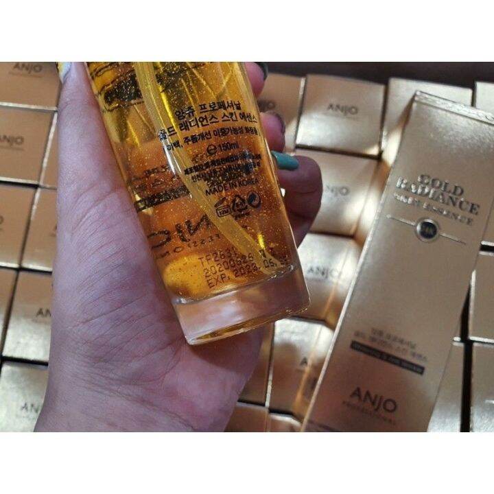 anjo-gold-radiance-skin-essence-24k-whitening-amp-anti-wrinkle-150ml-เอสเซ้นต์ผสมทองคำบริสุทธิ์-99-9-มีส่วนผสมจากธรรมชาติ-ช่วยลดริ้วรอย