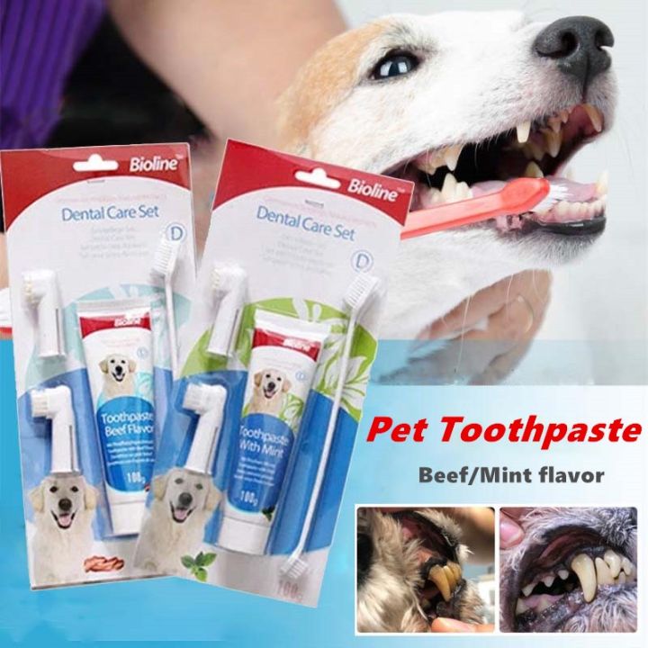 Pet Toothpaste Set Bioline Dog Cat Toothbrush Oral Cleaning with Multi ...