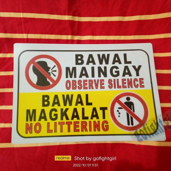 Bawal Maingay Bawal Magkalat Signage A4 Size PVC (Hard Plastic) | Lazada PH